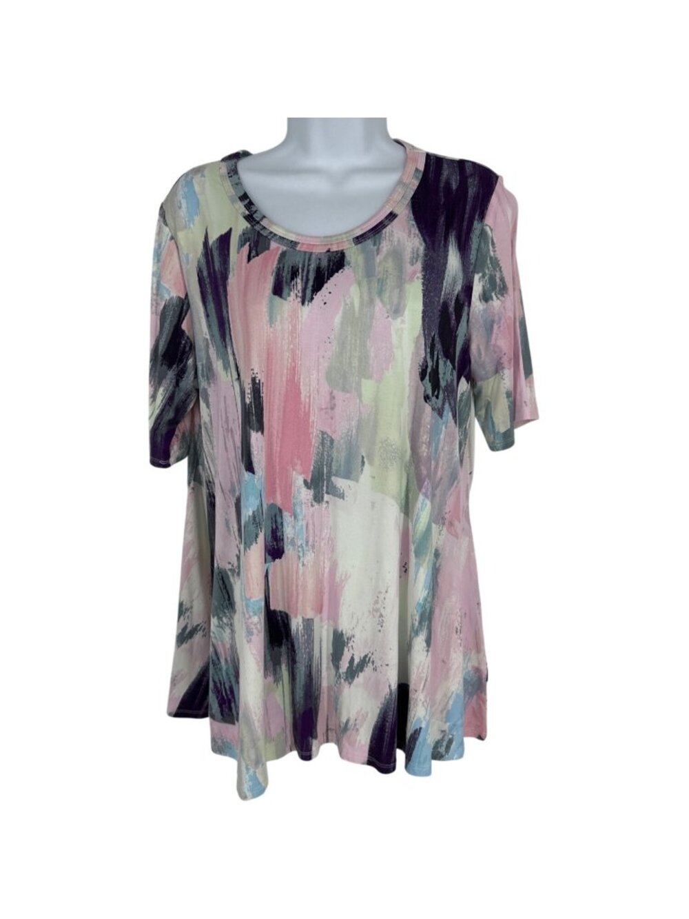 Lori Goldstein LOGO Abstract Print Multicolor Short Sleeve Stretch Tunic Size L